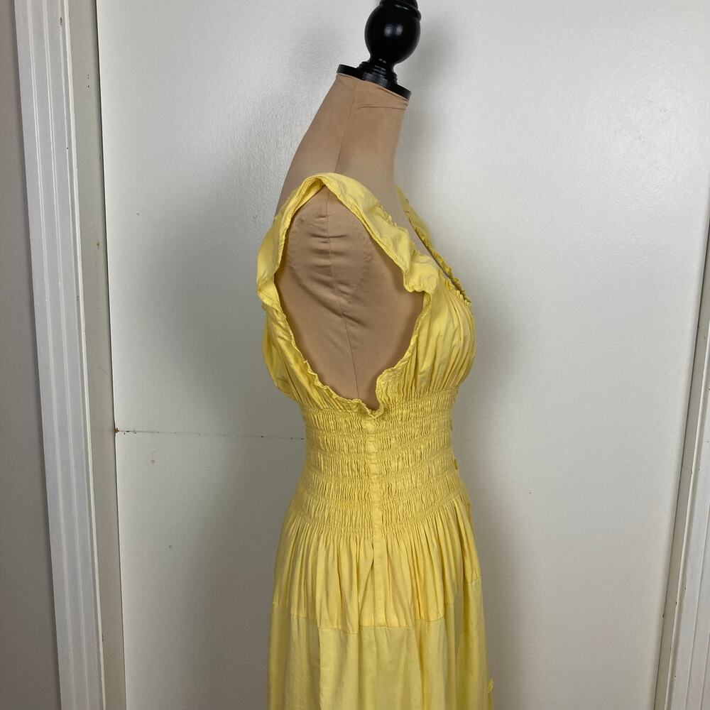Speed Contral New York Milkmaid Dress Butter Yellow M? Lined Maxi Tiered Smocked - Picture 8 of 15
